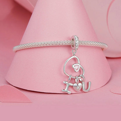 Jzora Valentine's Day Romantic Heart I Love You Sterling Silver Charm