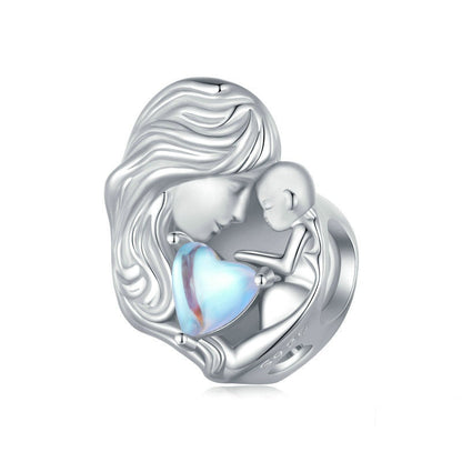 Jzora Moonstone Parent-Child Cosy Mother's Day Sterling Silver Charm