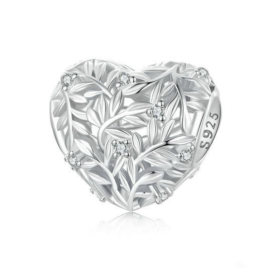 Jzora Heart Shaped Openwork Leaf Sterling Silver Charm