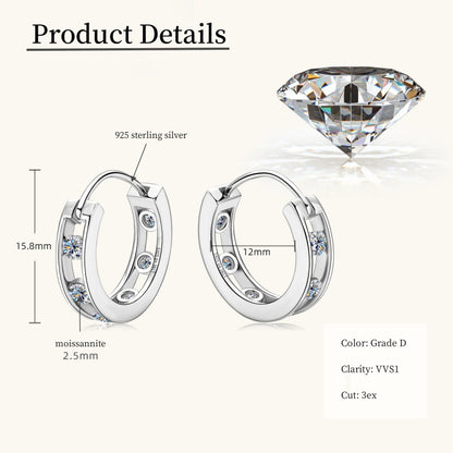 Jzora handmade 0.72ct round cut moissanite hoop sterling silver earrings