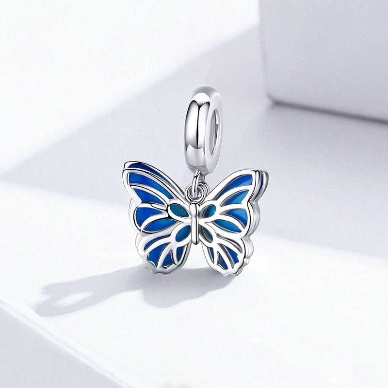 Jzora Fashionable Sapphire Openwork Butterfly Sterling Silver Charm