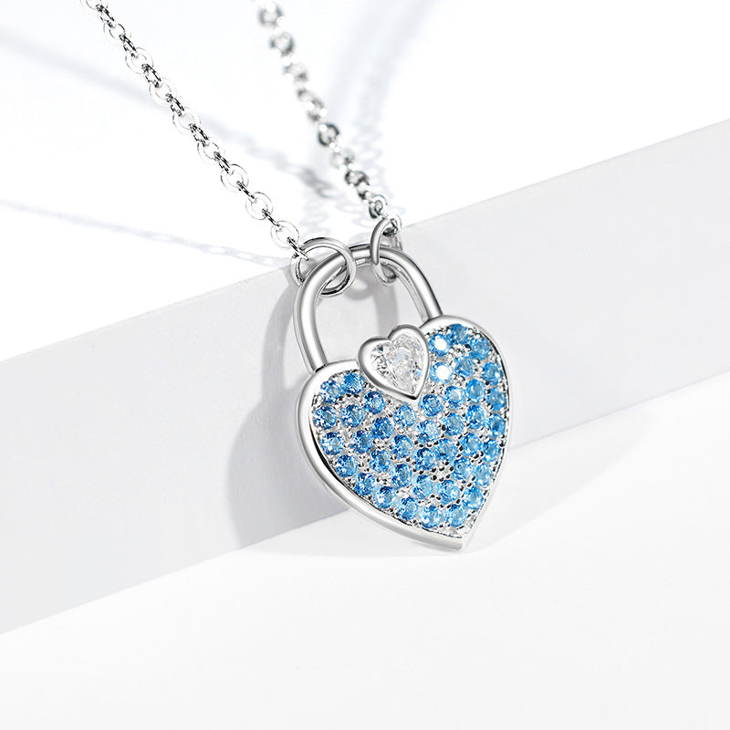 Jzora handmade sapphire heart shape classic sterling silver necklace