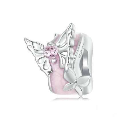 Jzora Romantic Spring Pink Butterfly Sterling Silver Charm