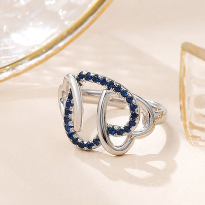 Jzora handmade sapphire triple heart wrap sterling silver adjustable ring