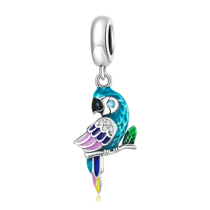 Jzora Exquisite Feathered Animal Parrot Sterling Silver Charm