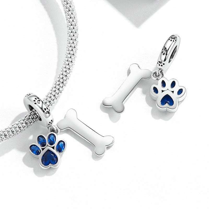 Jzora Cute Animal Pet Dog Paw Bone Sterling Silver Charm