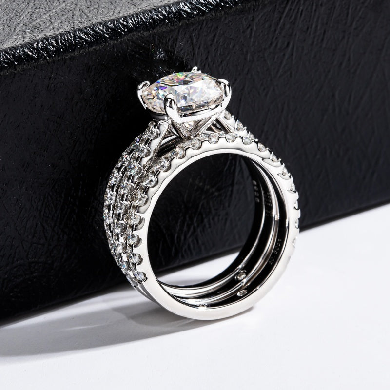Jzora handmade 3ct round cut Moissanite D-Color sterling silver wedding ring set