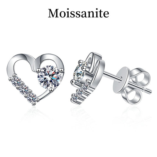 Jzora handmade heart D-color moissanite sterling silver earrings