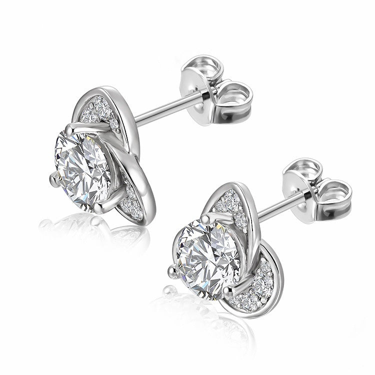 Jzora handmade 2ct round cut flower moissanite sterling silver earrings