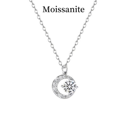 Jzora handmade round cut moon moissanite sterling silver necklace