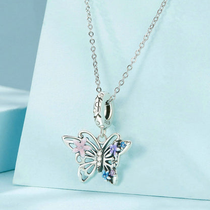 Jzora Sweet Colourful Flower Butterfly Sterling Silver Charm