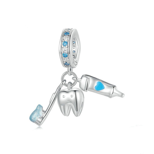 Jzora Fun Brush Your Teeth 3-Piece Sterling Silver Charm