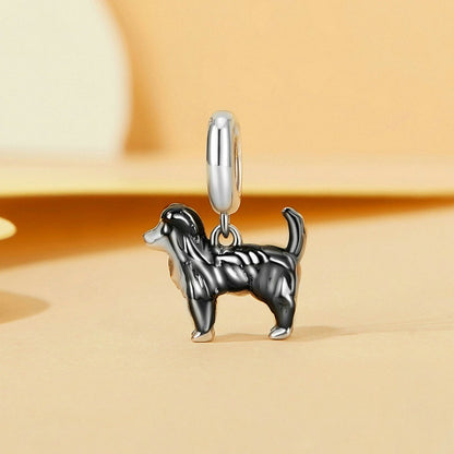 Jzora handmade cute border collie sterling silver charm