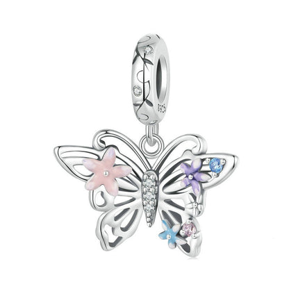 Jzora Sweet Colourful Flower Butterfly Sterling Silver Charm