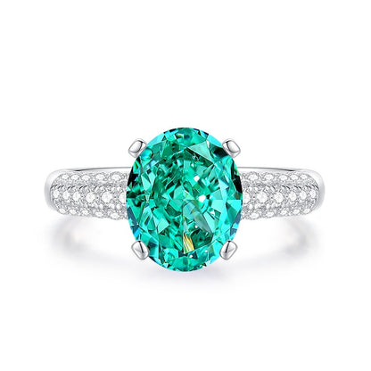 Jzora handmade oval cut Paraiba simple sterling silver ring