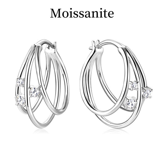 Jzora handmade triple circle moissanite sterling silver earrings
