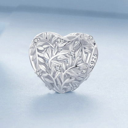 Jzora Heart Shaped Openwork Leaf Sterling Silver Charm