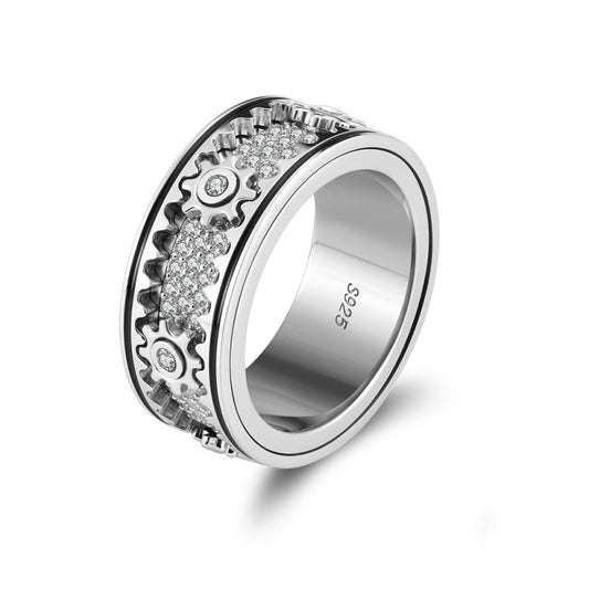 Jzora handmade simple gear sterling silver men's ring