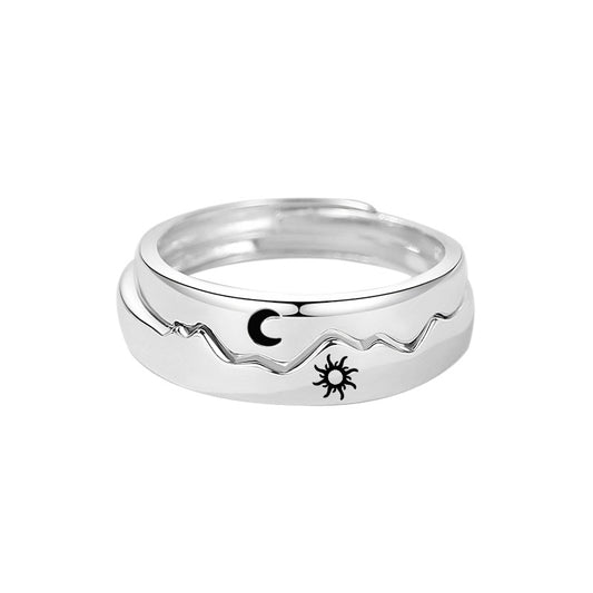 Jzora handmade sun, moon & stars sterling silver adjustable couple's ring