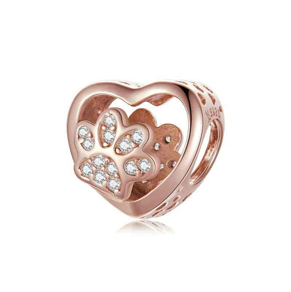 Jzora Cute Heart Cat Paw Fashion Sterling Silver Charm