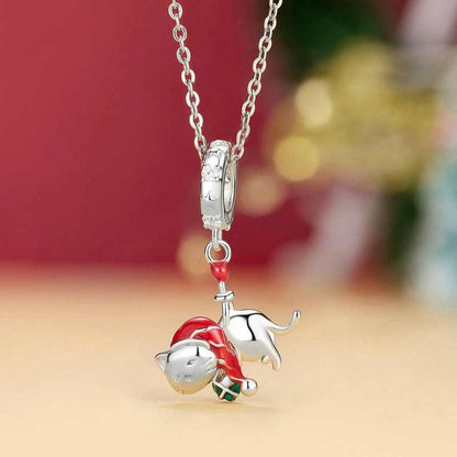 Jzora Handmade Christmas Cute Cat Sterling Silver Charms