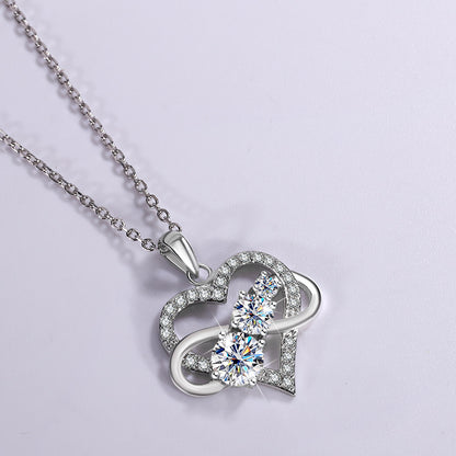 Jzora handmade 1.6ct heart shape moissanite sterling silver necklace