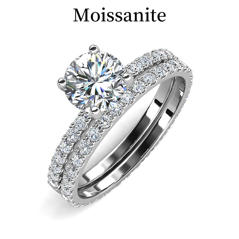 Jzora handmade round cut destiny D-Color moissanite sterling silver wedding ring set