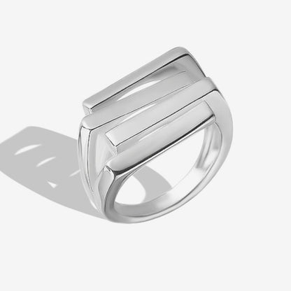 Jzora handmade irregular four-layer stacking sterling silver adjustable ring