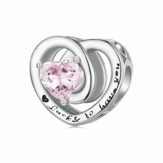 Jzora Thanksgiving Pink Heart Sterling Silver Charm