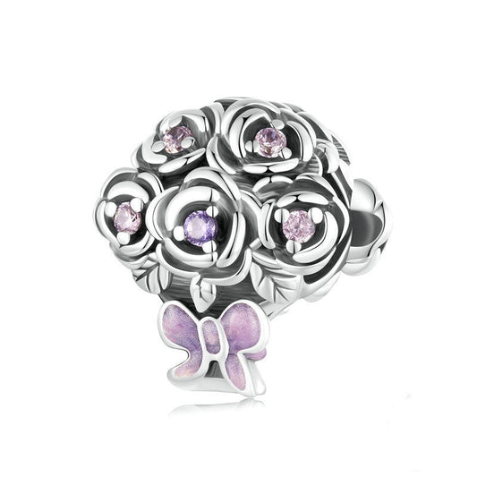 Jzora Romantic Rose Hand Bouquet Sterling Silver Charm