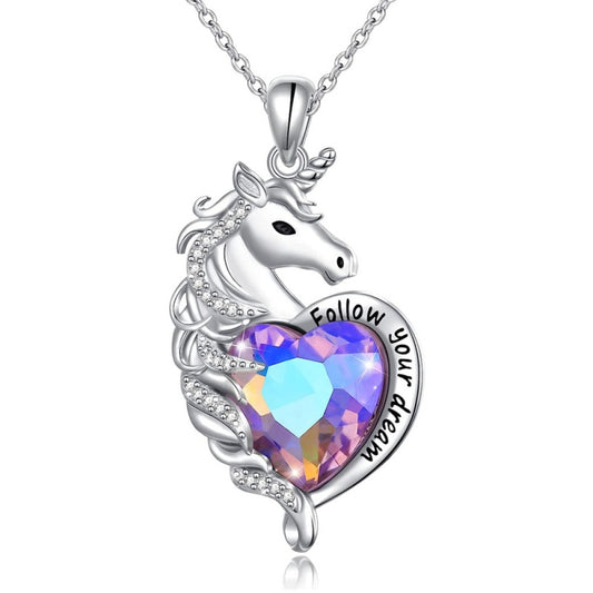 Jzora handmade heart cut fashion unicorn sterling silver necklace