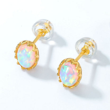 Jzora handmade vintage oval opal sterling silver earrings