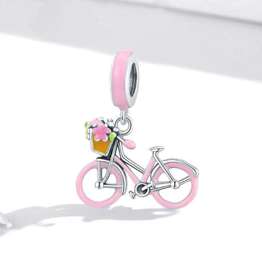 Jzora Sweet Fashion Pink Bicycle Sterling Silver Charm