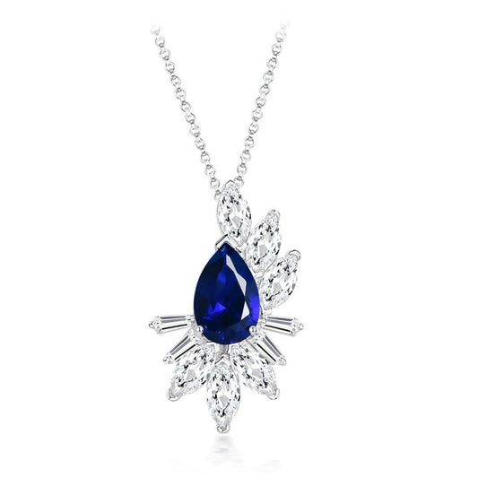 Jzora handmade sapphire 3ct pear cut classic sterling silver necklace