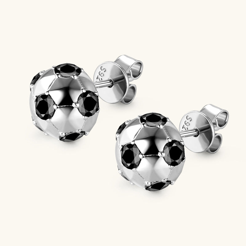 Jzora handmade football black Moissanite sterling silver earrings