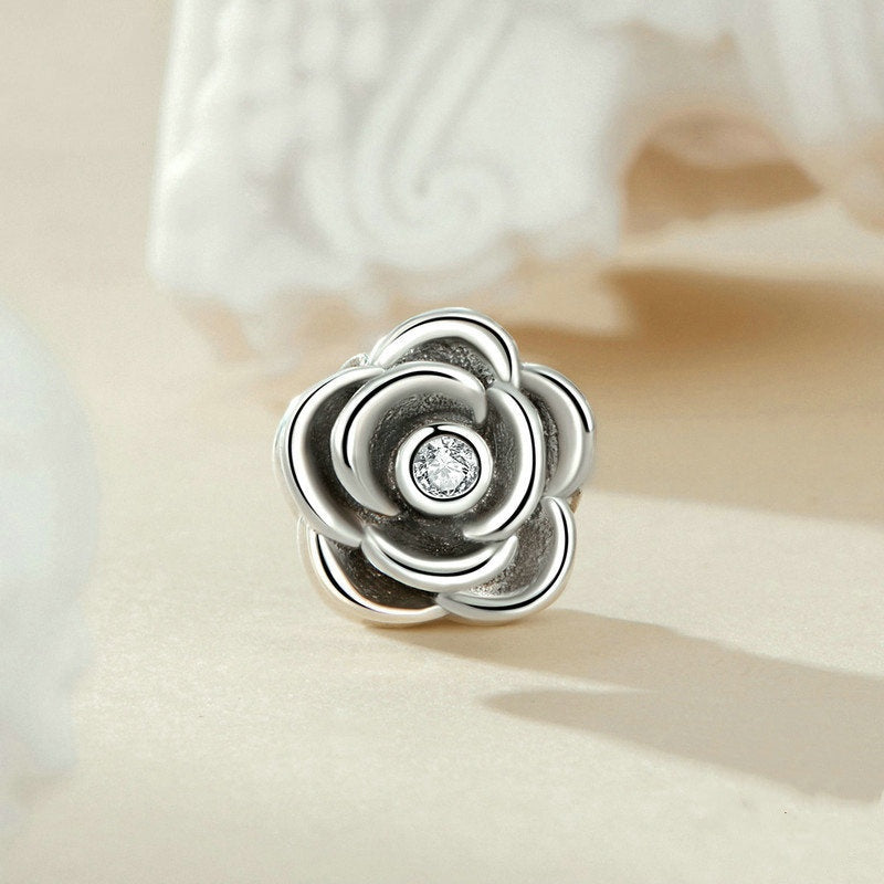 Jzora Romantic Elegant Vintage Delicate Three-dimensional Rose Flower Sterling Silver Charm