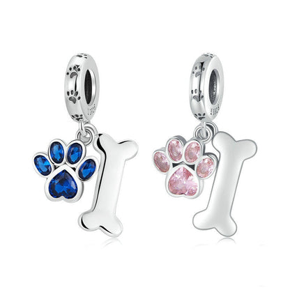 Jzora Cute Animal Pet Dog Paw Bone Sterling Silver Charm