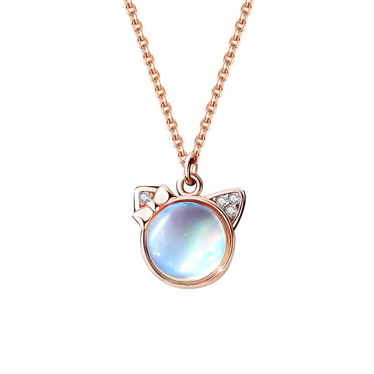 Jzora handmade lovely moonstone cat sterling silver necklace