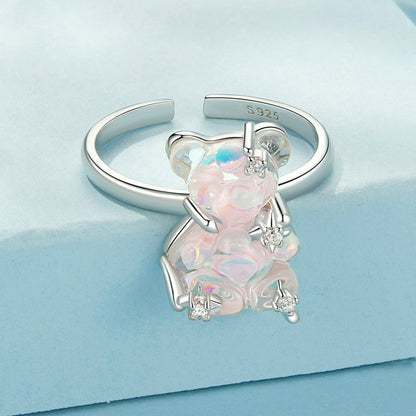 Jzora handmade pink jelly bear sterling silver adjustable ring