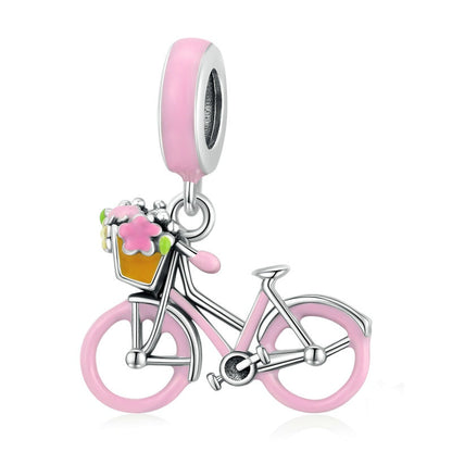 Jzora Sweet Fashion Pink Bicycle Sterling Silver Charm