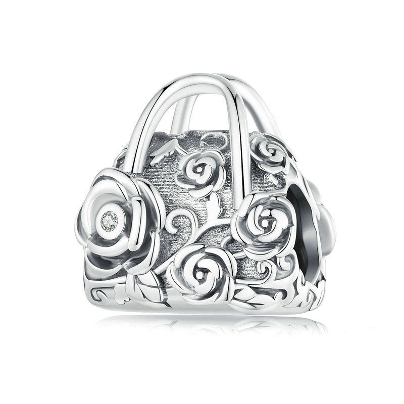 Jzora Romantic Vintage Rose Flower Bag Sterling Silver Charm