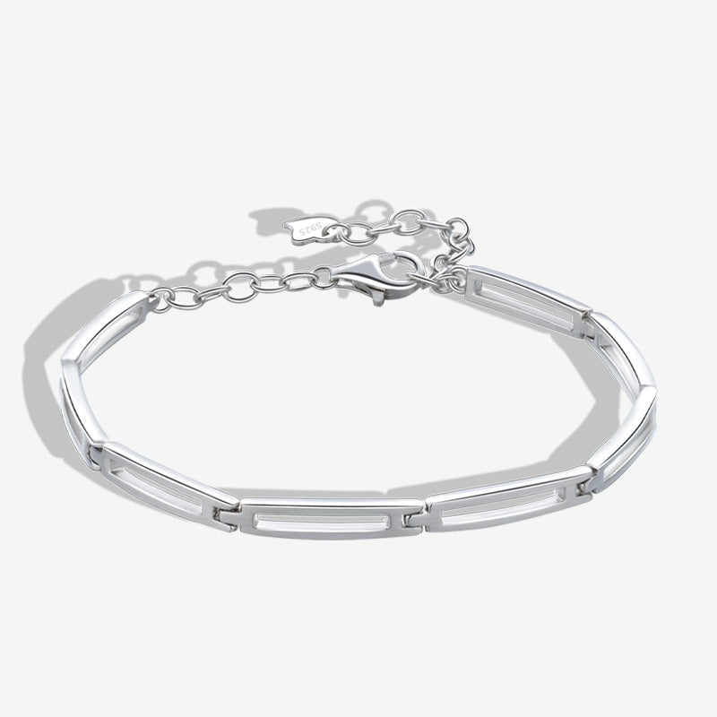 Jzora handmade square lattice paperclip tennis sterling silver bracelet