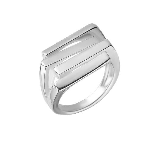 Jzora handmade irregular four-layer stacking sterling silver adjustable ring