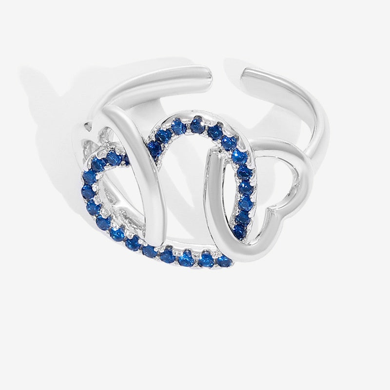 Jzora handmade sapphire triple heart wrap sterling silver adjustable ring