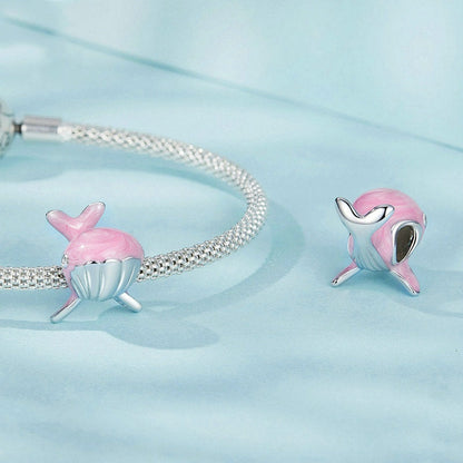 Jzora Dreamy Ocean Pink Whale Sterling Silver Charm