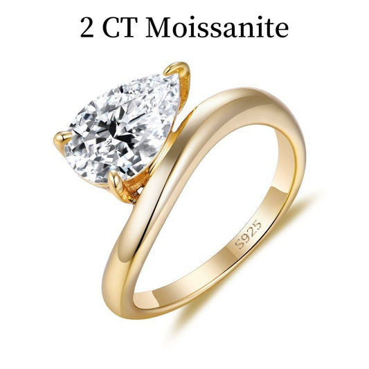 Jzora handmade 2ct pear cut moissanite classic sterling silver engagement ring