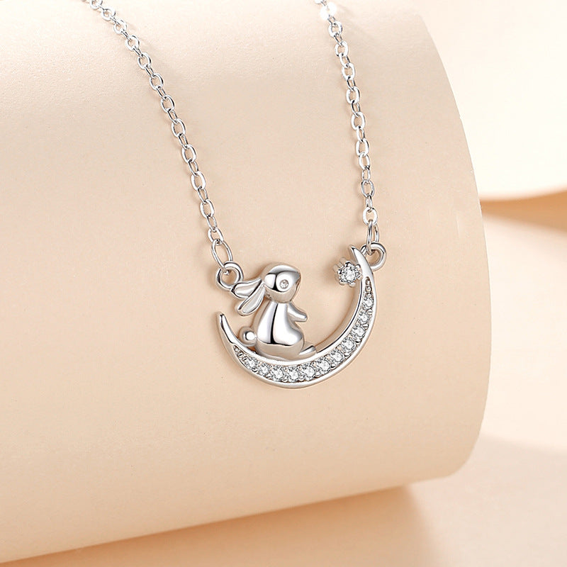 Jzora handmade moon rabbit sterling silver necklace