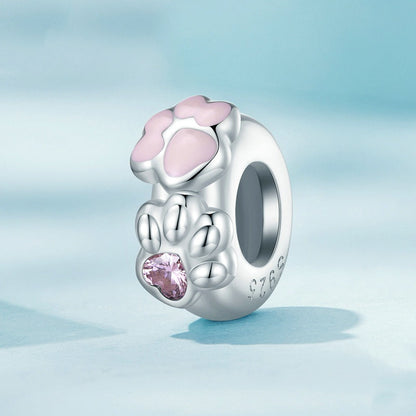 Jzora Animal Pink Cat Paw Sterling Silver Charm