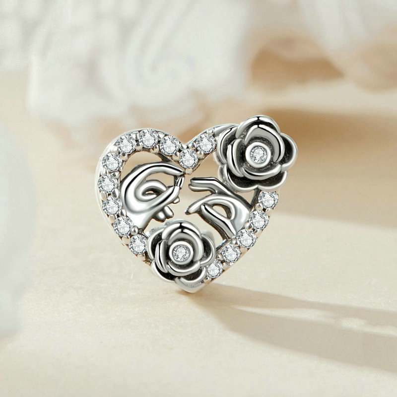 Jzora Love Roses Romantic Proposal Hollow Sterling Silver Charm