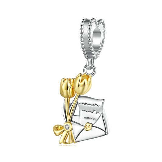 Jzora Delicate Romantic Tulip Envelope Sterling Silver Charm